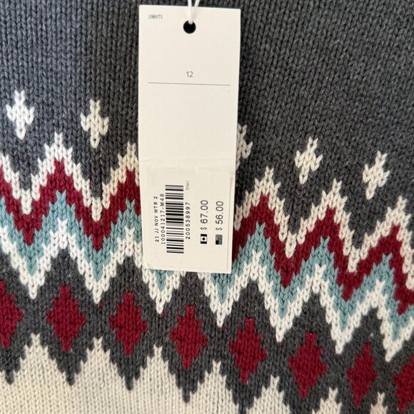 Janie & Jack Boys Fair Isle Crewneck Sweater Size 12 100% Cotton Gray & Cream - Picture 6 of 6